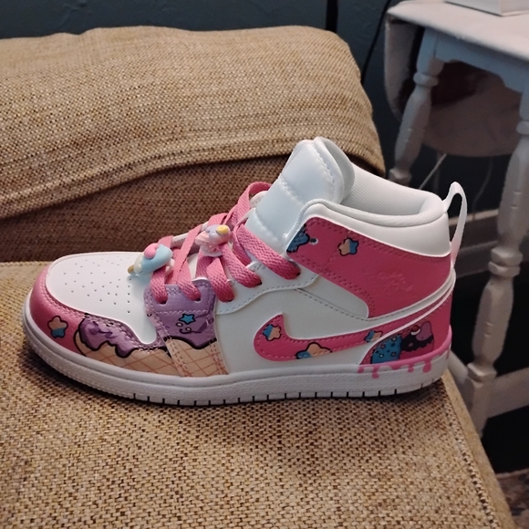 Kids Pink and White High-Top Sneakers